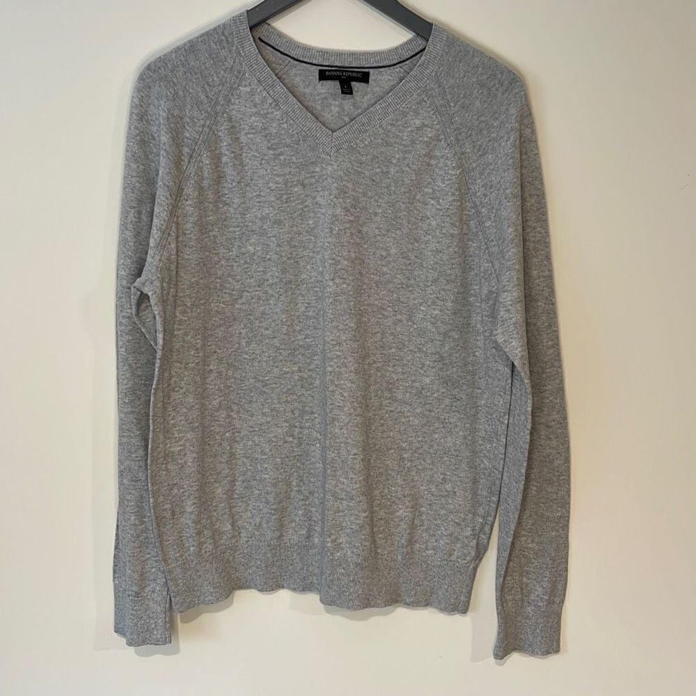 Banana Republic Men's V-Neck Sweater Pullover Rib Knit Cotton Size‎ Large Gray